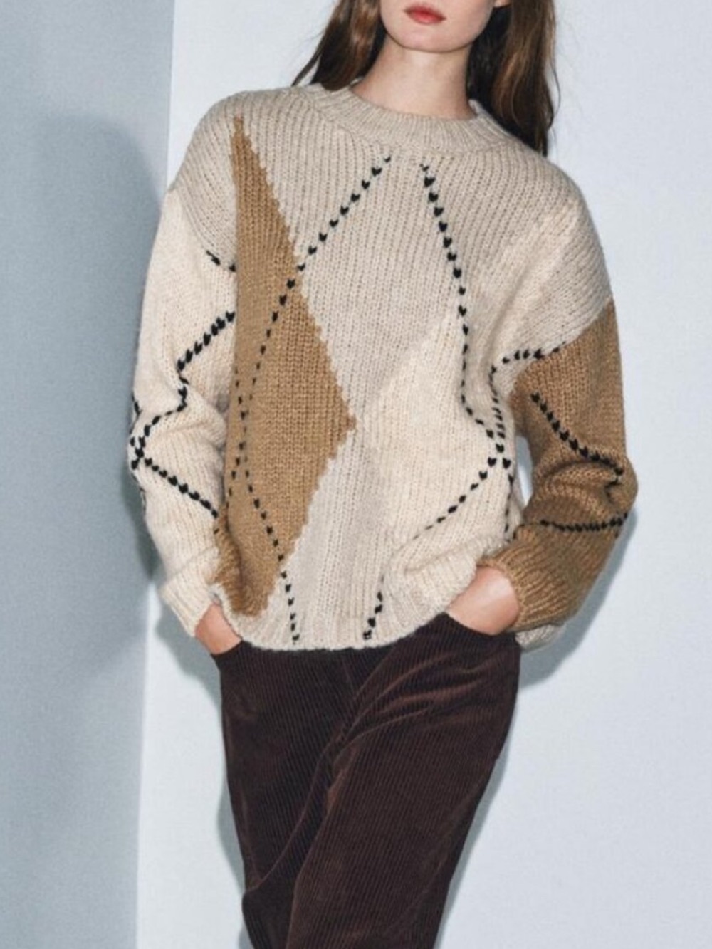 Zara DIAMOND KNIT JUMPER